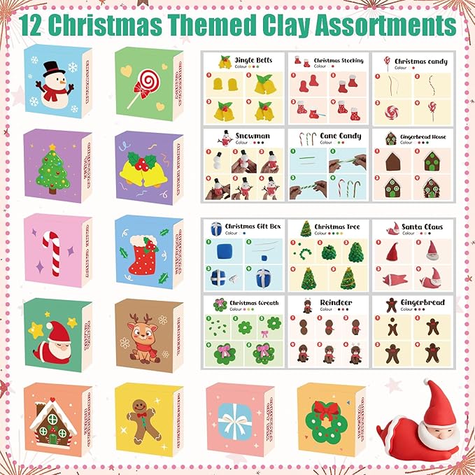 Christmas Air Dry Modeling Clay Kids, DIY Polymer Clay Kit Ultra Light & Soft, Creatibles Play Dough Set Best Christmas Arts and Crafts Gifts for Kids Boys Girls Beginners