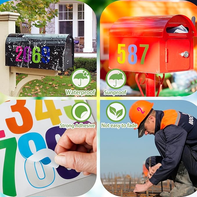 6 Sheets 3 Inch Mailbox Numbers Stickers Vinyl Decals,Self Adhesive Number Waterproof House Address Numbers for Outside Mailbox,Signs,Window,DIY Crafts Making,Door,Car,Home,Business(Multicolor)