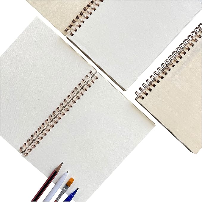 4 Pack A5 Wood Cover Jounal Notebook 40 Sheets Sketchbook 8.5 x 5.8 In Unlined Spiral Notebook for Crafting Project,Small Scrapbook
