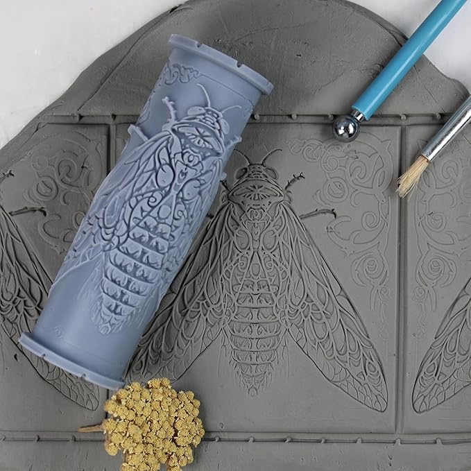 Cicada Clay Texture Roller (4") - Insect Set #01 - Embossing Pattern Roller for Polymer & Ceramic Clay, Pottery & Crafts
