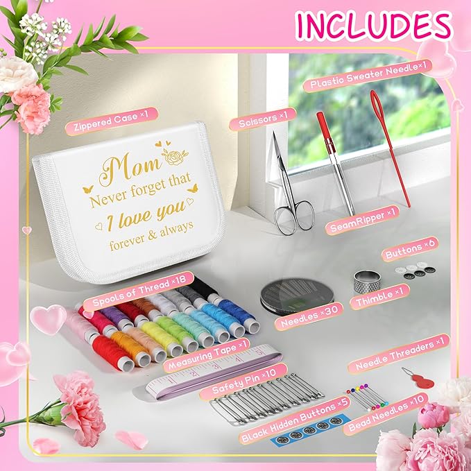 Coquimbo Sewing Kit Mothers Day Gifts for Mom Women Mother Her, Sewing kit Small Portable Sewing Supplies Accessories with Carrying Case Includes Thread, Needle, Scissors, Measure Tape, Thimble