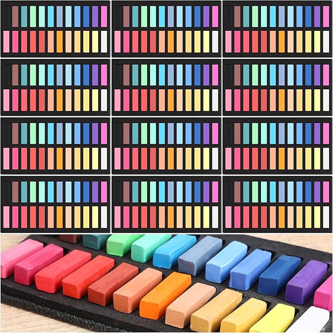 288 Pcs Soft Chalk Pastels Set of 24 Colors Bulk 1.18 Inches Square Dry Artist Chalk Pastel Sticks for Office Art Drawing Painting Professional Art Supplies Kit