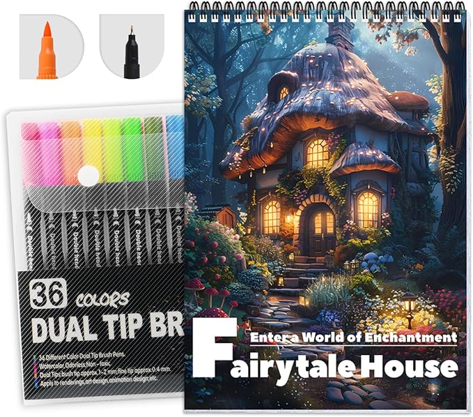 Adult Coloring Book, Mindfulness Adult Coloring Book for Women Relaxation Spiral Bound with 36 Colors Markers, Dual Tip (Brush and Fine Point), Gift for Women to Relax Anxiety