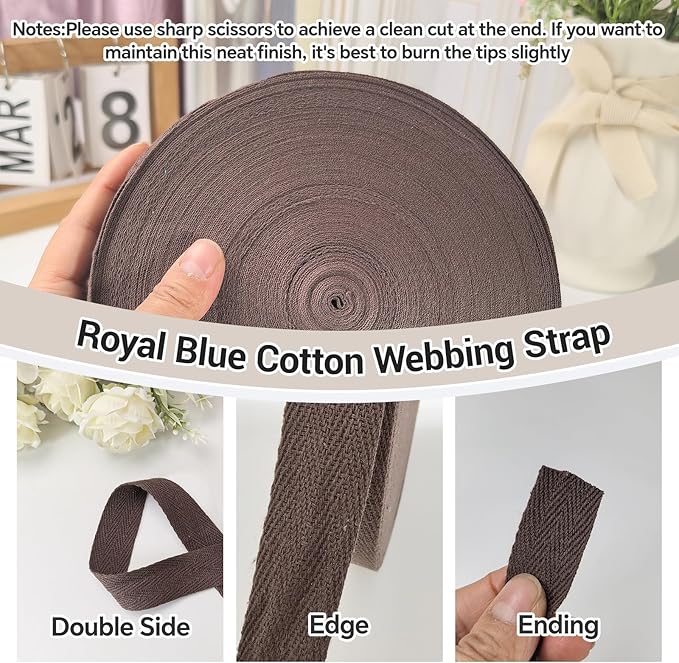 3/4 Inch Brown Cotton Twill Tape - 40 Yards Herringbone Webbing Bias Binding Tape for Sewing, Pet Collar, Crafting & DIY Projects, Gift Wrapping and Home Decor