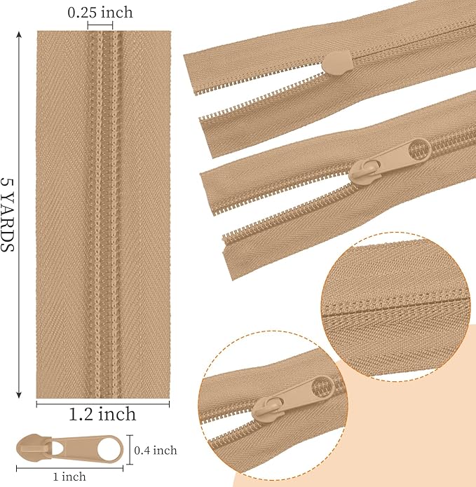 Syhood 36 Yards 12 Pieces #5 Sewing Zippers Tapes Assorted Nylon Lightweight with 120 Plastic Zipper Sliders for Women Men Sewing Supplies(Skin Tone Color)