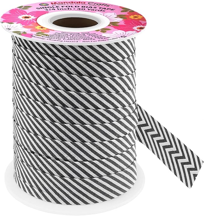 Mandala Crafts 3/4 Inch Single Fold Bias Tape for Sewing, Quilting, Piping, Hemming, Blanket & Quilt Binding – 40 Yards Black White Plaid Fabric Seam Binding Tape