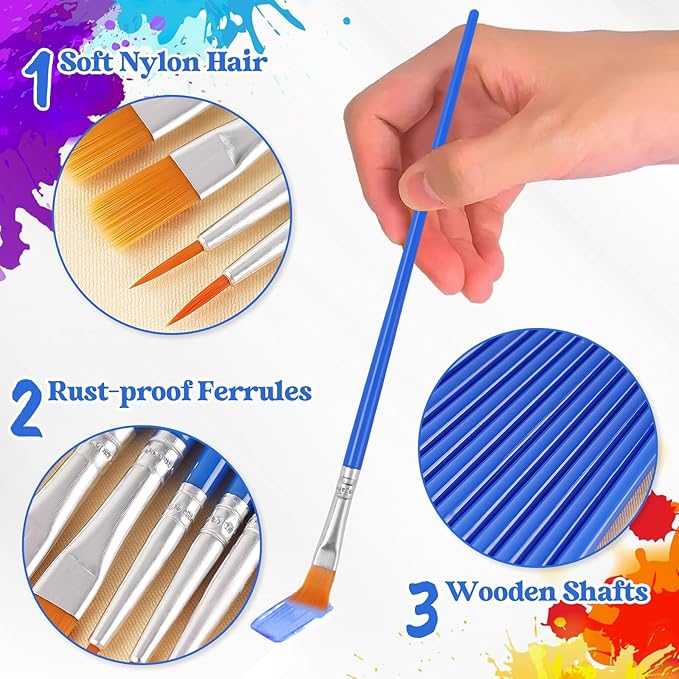 Paint Brush Bulk, 50 Pcs Small Brushes for Acrylic Painting, Craft Paint Brushes Set for Kids Watercolor Face Canvas Detail Painting (Flat & Round)