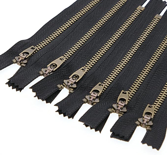 Leekayer 4# Black Brass Zipper 5 Inch Jeans Zippers 12.7 cm Close End Metal Zipper for Sewing Boots Bags Purse Antique Zippers Bulk 6pcs, (Black-Brass)