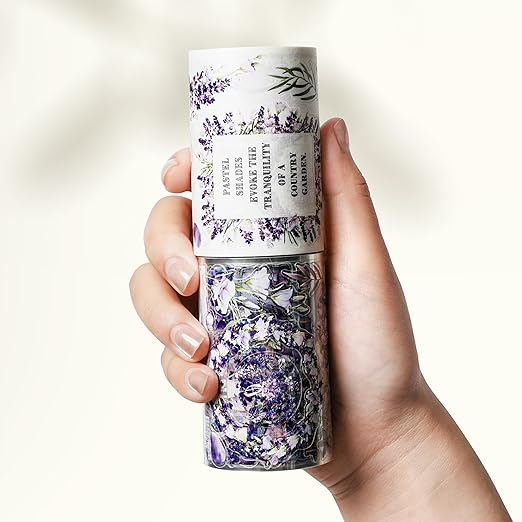 WT Pre-Cut Purple Muse Wide Washi Tape, Single Roll, Soft Purple Florals & Handwritten Script, Decorative Washi Tape for Journaling, Scrapbooking, Bujo, Planner, DIY Crafts, 70mm×5m