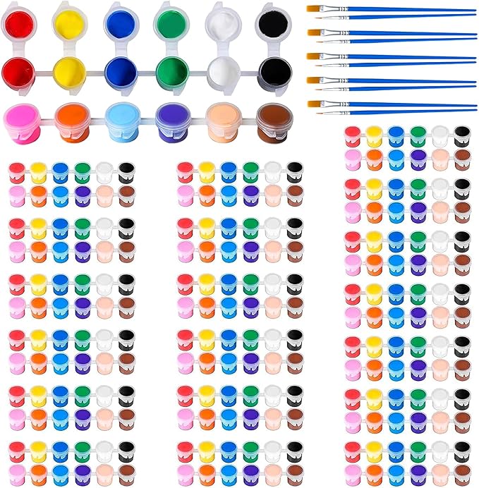 20 Pack Mini Acrylic Paint Set,12 Color Acrylic Paint Strips with 40 Pcs Painting Brushes for Kids&Adults, 280 PCS Kids Paint Set Container Strips Storage for Home Classroom Party Favors Easter Gifts