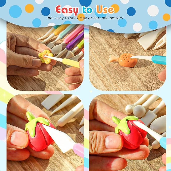 9PCS Clay Tools for Kids & Adult, UUSYCUN Plastic Air Dry Clay Tool Kit, Double-Head Sculpting Tools for Pottery, Polymer, Air Dry Clay, Modeling, Shaping, Cake Decoration
