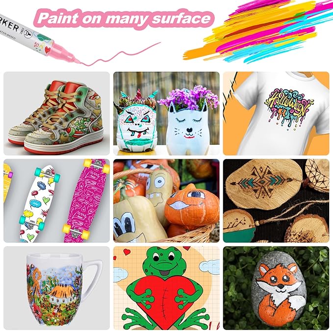 120 Colors Acrylic Paint Pens, Dual Tip Acrylic Paint Markers for Paper, Wood, Canvas, Stone, Rock Painting, Glass, Fabric, DIY, Ceramic, Art Supplies for Adults Drawing (Dot + Fine)