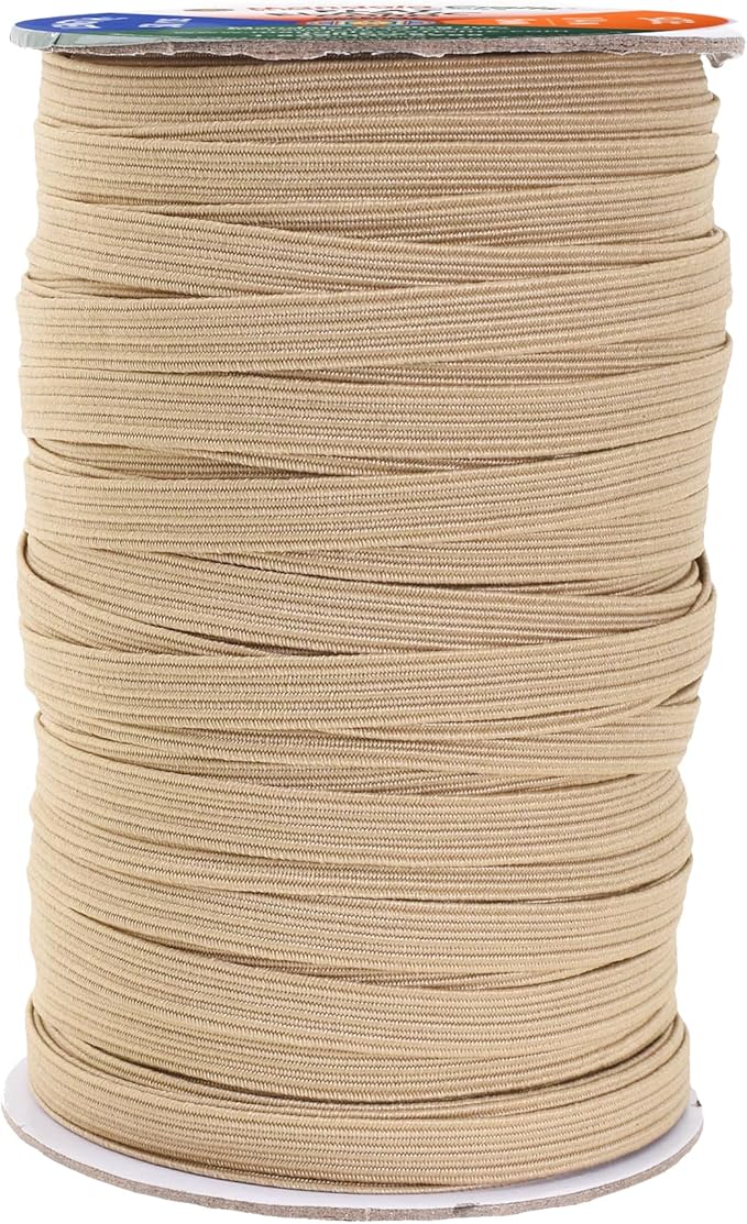 Mandala Crafts 6mm 50 Yds Roll of Tan Elastic Bands for Sewing - 1/4 Flat Elastics Cord - 1 4 Inch Braided Stretch Straps for Crafting