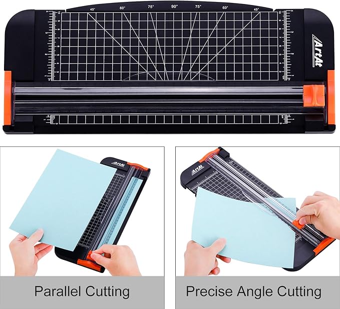 ArtAt A4 Paper Cutter Guillotine Trimmer - 12 Inch Heavy Duty Craft & Office Tool with Automatic Safety Blade, Side Ruler for Cardstock, Coupons, Photos, Labels (Black)