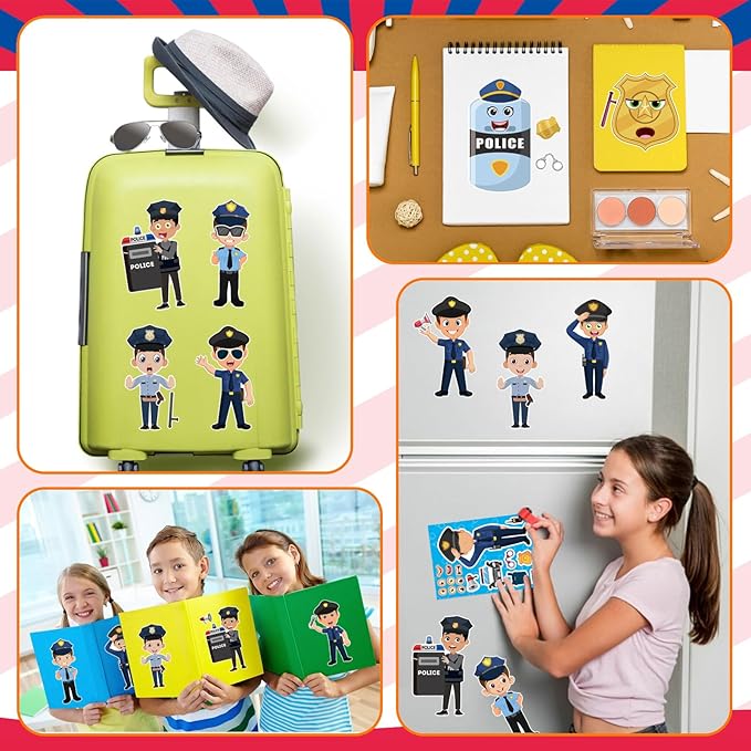 24 Sheets Make Your Own Policeman Stickers, Make-a-face Stickers, Educational Theme Gift for Kids, Birthday Party School Classroom Teacher Reward