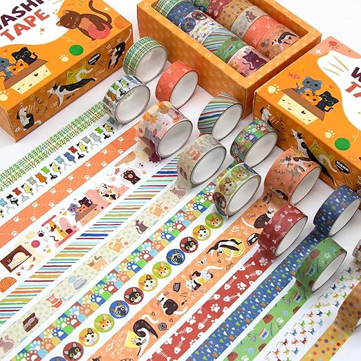Cute Washi Tape Set - 14 Rolls Kawaii Animals Decorative Masking Tape,Adhesive Tape for Bullet Journal,DIY Craft,Scrapbooking Supplies,Gift Wrapping,Party Decoration