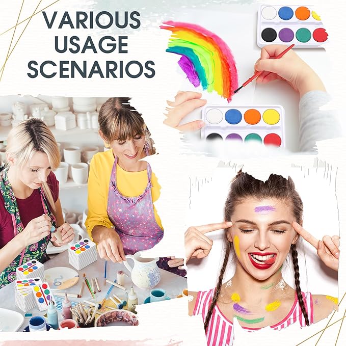 Outus 144 Pcs Watercolor Paint Set Bulk Mini Paint Set Washable Watercolor Palette with Painting Brushes for Art Party Supplies Prizes Stocking Stuffers, 3.3 x 2.6 Inch(8 Colors)