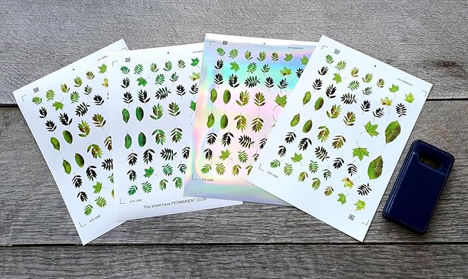 Stickers Pack (Over 150 Stickers) Amazing Bright Illustrations of Types of Leaves Vintage Styled Small Vinyl Stickers White Hologram Transparent