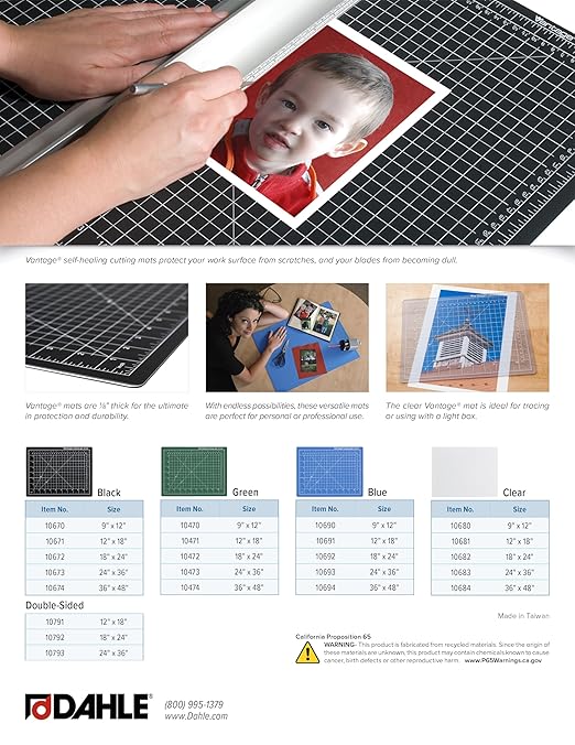 Dahle Vantage 10473 Premium Self-Healing Cutting Mat, 24"x36", 1/2" Grid, 5 Layers for Max Healing, Perfect for Crafts & Sewing, Green