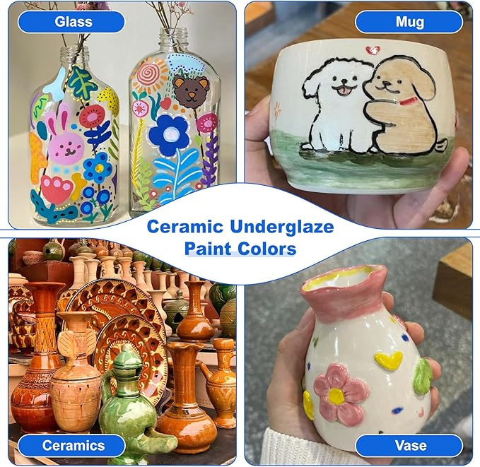 Underglaze, Green Underglaze for Ceramics, Pottery Glaze, Concentrated Ceramic Glaze, Low Fire Glaze for Ceramic and Pottery Painting, Ideal for Art Projects (Green,60ml)