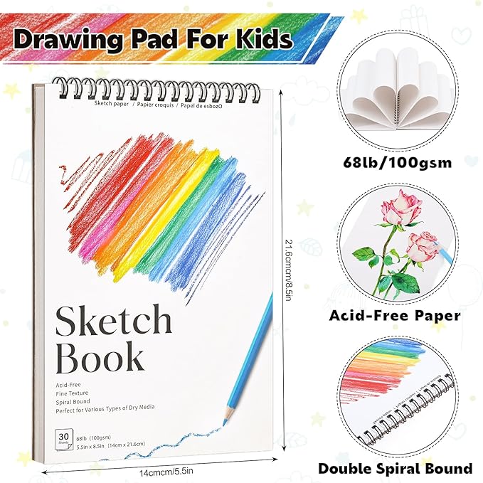4 Pack Small Sketch Books, 5.5 x 8.5 Inch Mini Sketchbook, 68lb/100gsm Spiral Bound Small Sketch Pad, Acid Free Art Supplies Drawing Painting Sketchbook for Kids, Beginners, Artists