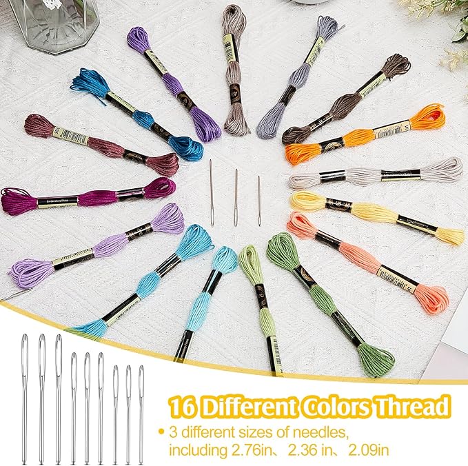 Jexine Darning Egg for Socks Wooden Darning Supplies Kit with 9 Large Eye Needles 16 Colors Sewing Threads for Socks Clothes Weaving Adults Darner DIY Handicraft Home Sewing Care(Multiple Color)