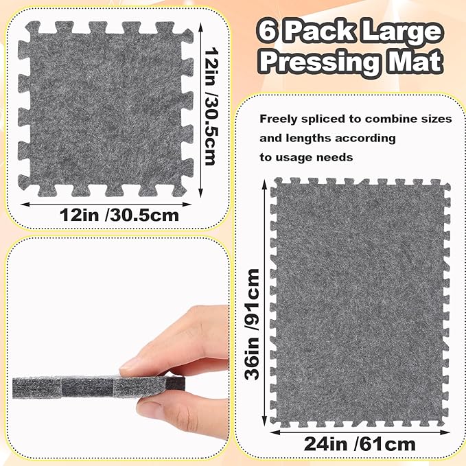Ziliny 6 Pack Large Wool Pressing Mat Wool Ironing Mat Felted Blending Ironing Pad Sewing Machine Muffling Pad Iron Board for Quilters Quilting Supplies and Notions Accessories (36" X 24")