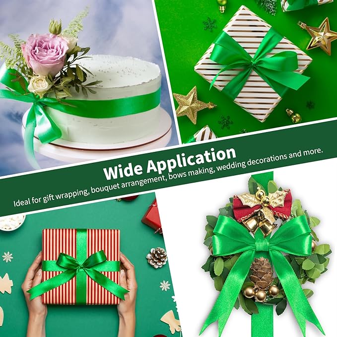 1-1/2 Inch Wide Emerald Green Satin Ribbon, 50 Yards Solid Polyester Fabric Ribbon for Roses Making, Gift Wrapping, Holiday Party Decor, Wedding Decorations, Crafts, Bows