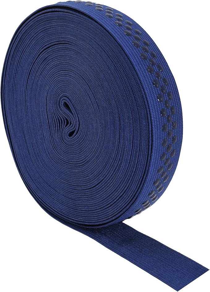 Mandala Crafts 1 Inch Elastic Silicone Gripper Tape for Clothing - 10 Yds Dotted Non Slip Elastic Band for Sewing - Navy Blue Silicone Elastic Straps Flat Stretchy Fabric Elastic Ribbon