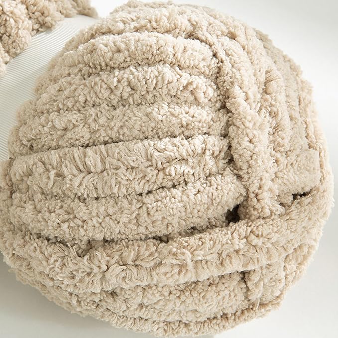 HOMBYS Khaki Chunky Chenille Yarn for Hand Knitting,Fluffy Soft Jumbo Yarn Crocheting,Super Bulky Big Yarn for Chunky Blanket,Large Thick Arm Knitting Yarn,8 Pack Plush Fuzzy Yarn