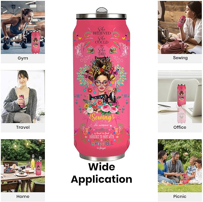 Sewing Tumbler Gifts For Women Girls Sewing Stainless Steel Insulated Tumbler With Straw Lid,Sewing Gifts For Women Quilting Crochet Lover Mom Grandma 17 Oz