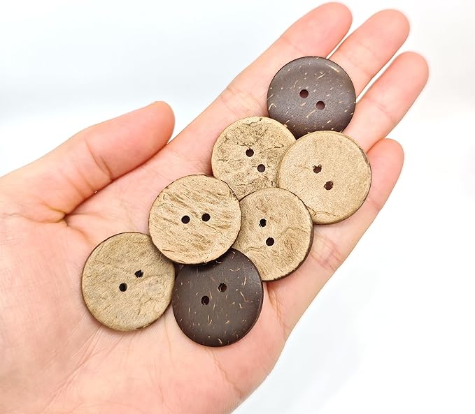 50-Pcs 1" Natural Coconut Shell Buttons | Bulk Brown Wooden Sewing Replacement Buttons for Sewing Crafts Clothes Decorations (25mm)
