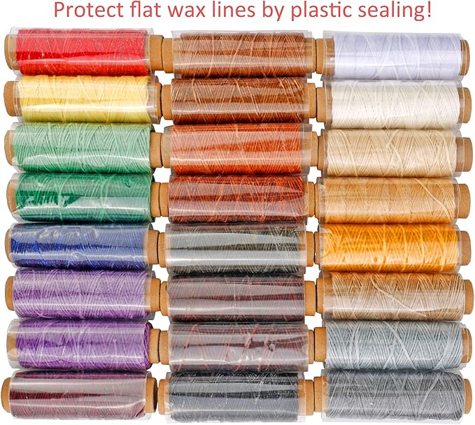 JANYUN 792 Yards 24 Colors Leather Sewing Waxed Flat Cord Thread for Leather Craft DIY Supplies,Each of 33 Yards