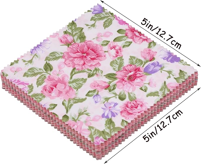 Pink Charm Packs for Quilting 5 inch - 5x5 Charm Squares Precut Quilting Fabric - 100% Cotton Fabric Squares for Sewing DIY Patchwork (42Pcs) ﻿