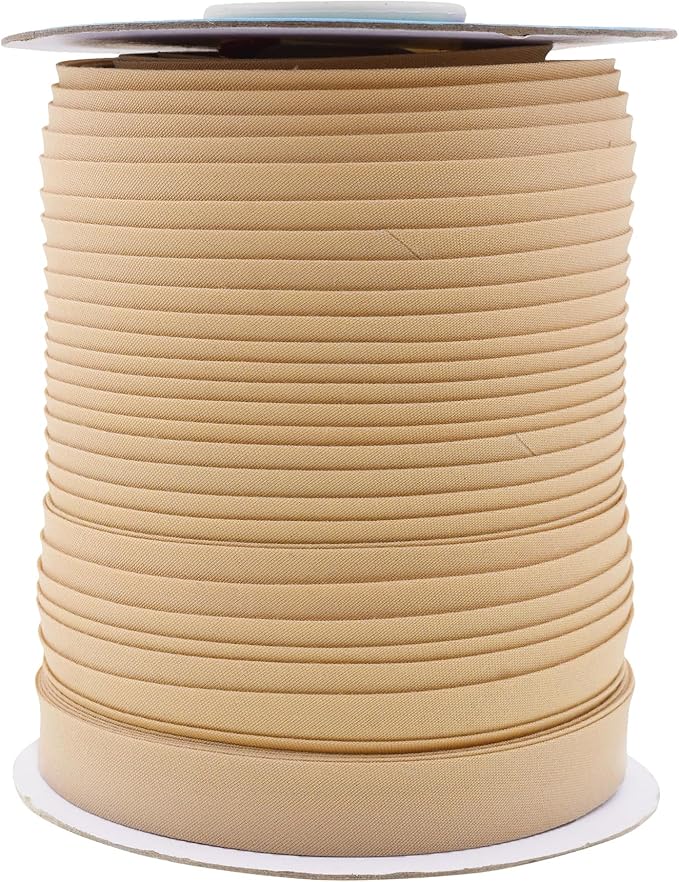 Mandala Crafts 55 Yards 5/8 Inch Khaki Double Fold Bias Tape for Sewing - Bias Binding Tape for Quilting Binding, Hemming, Seam, and Fabric Piping
