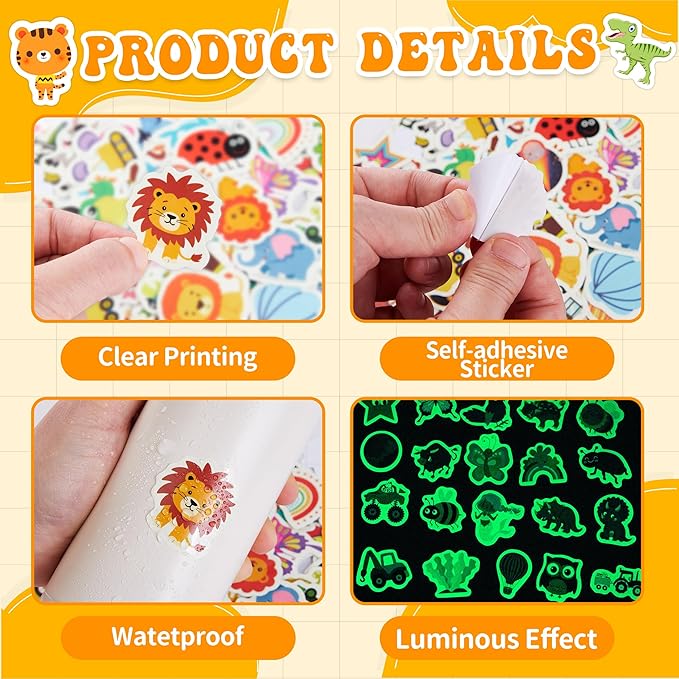 Glow in The Dark Cartoon Water Bottle Sticker for Kids, 100 pcs Waterproof Cute Vinyl Laptop Decals, Kids Teens Adults Phone Case Scrapbook Helmet Skateboard Luggage Decoration