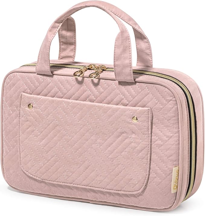 Yarwo Knitting Needles Case (up to 10.6"), Crochet Hooks Organizer with Double Handle for Circular Knitting Needles and Accessories, Dusty Rose (Bag Only)
