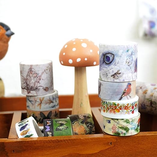 YUBBAEX Landscaping Washi Tape Pack 20 Rolls Insects Birds Printed Masking Tape Vintage Decorative for Arts, DIY Crafts, Journal Supplies, Planners, Scrapbook, Card/Gift Wrapping
