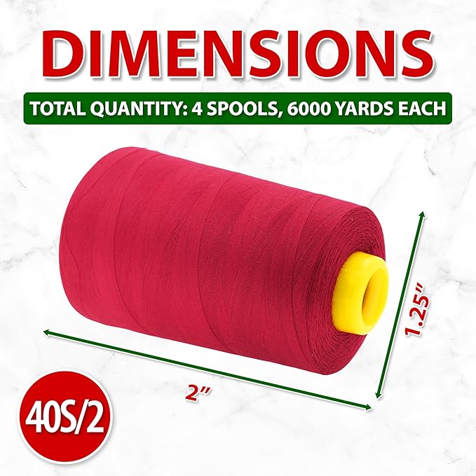 Mandala Crafts 4 Pack of Serger Threads Cones Spools - 40S/2 24000 Yards Polyester Cranberry Threads for Sergers Machine and Overlock Quilting Sewing Machine