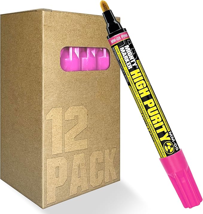 High Purity MM-08 Dual Tip Marker, 13ml Lab-Tested Paint, Dual Cone/Chisel Tip, Low Corrosive, Low Halogen & Chloride, Certificate & Lab Analysis Included, Made in USA - Pink 12 Pack