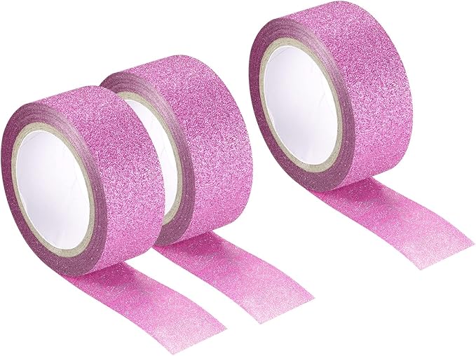 MECCANIXITY 0.6inch x 16.4ft Glitter Tape, Decorative Craft Tape Self Adhesive Stick Pink Purple 1.5cm x 5 M for Scrapbook, DIY Arts, Gift Wrapping Pack of 3