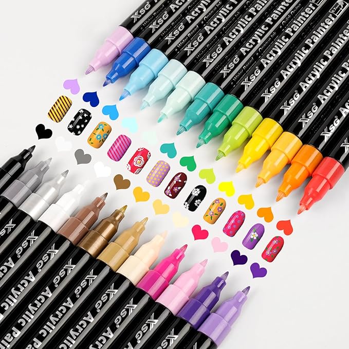 XSG 24 Colors Nail Art Pens Set，Nail Polish Pens for 3D Nail Art，Quick Dry Waterproof Nail Art Markers for Drawing, Dotting, Liner,DIY Manicure Kit for Home Salon, Christmas Gifts & Nail Designs