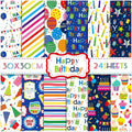 24 Sheets Happy Birthday Scrapbook Paper Pad,160gsm Textured Double-Sided Pattern Planner Junk Journal Craft Paper,Card Making Supplies,30×30cm