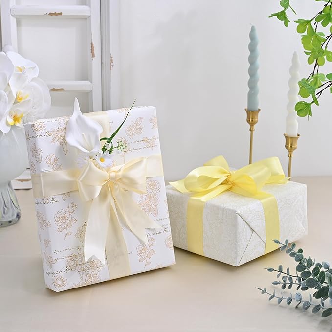 Double Face Ivory Satin Ribbon 1-1/2 inch X 50 Yards Polyester Ivory Ribbon for Gift Wrapping Very Suitable for Weddings Party Hair Bow Invitation Decorations and More