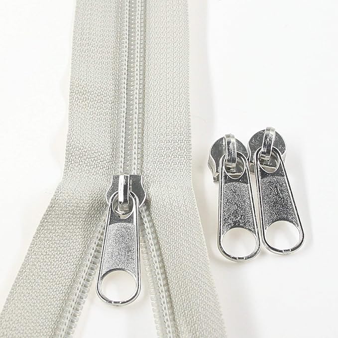 Leekayer #5 Gray Nylon Coil Zippers by The Yard Bulk 10 Yards with 25pcs Silver Sliders for DIY Sewing Tailor Craft Bag(Gray)