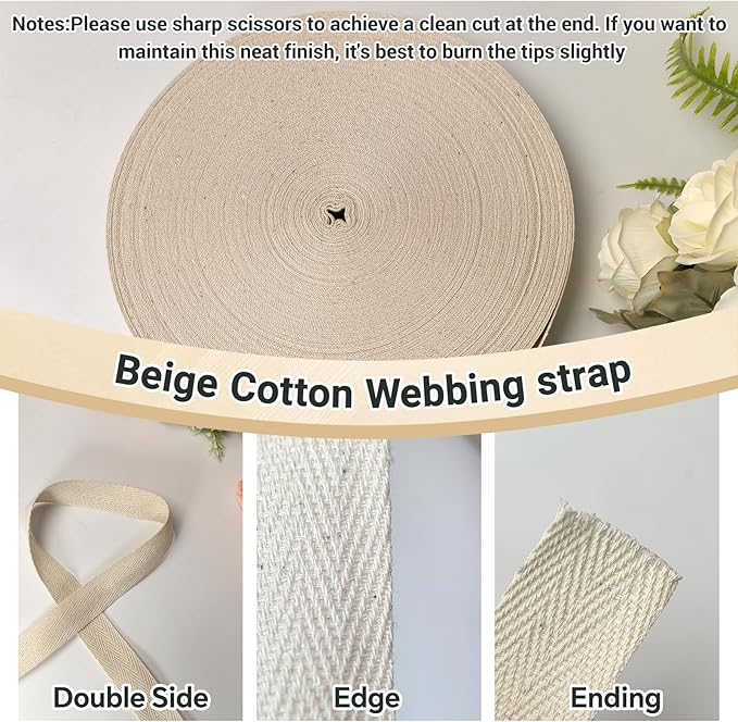 3/4 inch Natural White Herringbone Twill Tape for Sewing,Tags, Ties,Gift Wrapping Home Deco -40 YardsCotton Webbing Straps-Bias Binding Tape for Handles,Hoodie, DIY Crafts&Projects