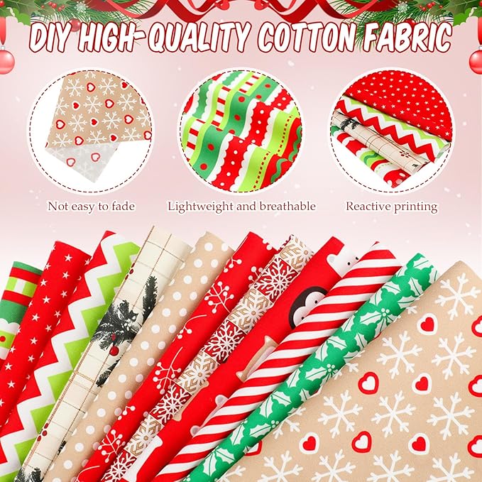 Tatuo 30 Pcs 10 x 10 Inches Christmas Cotton Fabric Bundle Squares Patchwork Floral Fabric Sewing Quilting Bundles Assorted Pattern cloth for DIY Scrapbook Craft Making