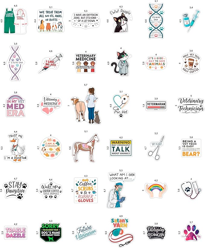 100Pcs Veterinary Stickers for Water Bottle - Funny Vet Stickers and Decals - Funny Veterinary Gifts, Party Supplies & Decorations - Vet Tech Gifts for Women & Men