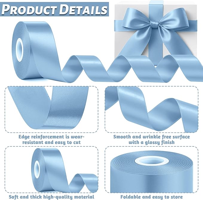 Fullive 1 1/2 Inch Sky Blue Ribbons, 30 Yards Ribbon for Gift Wrapping, Polyester Satin Ribbons for Crafts for Birthday Graduate Christmas Decorations DIY Bows Wrapping Bouquet Floral Arrangements