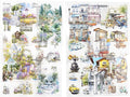 90 PCS City & Garden Street Scene Pre-Cut PET Stickers - Watercolor Backgrounds with Shops Cars Lamps Flowers for Scrapbook Journal Travel Collage Décor